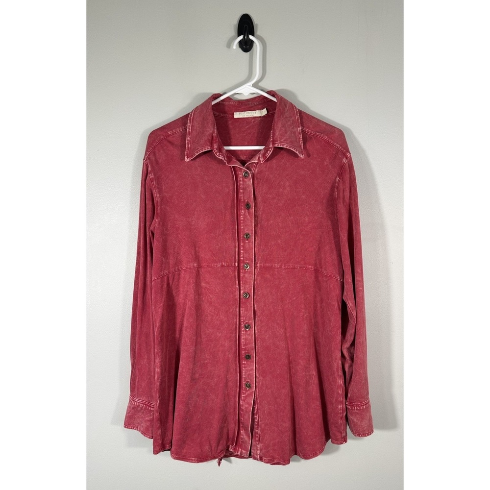 Testimony Los Angeles Shirt Womens Small Red Button Front Boho Artsy